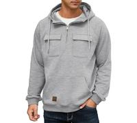 QIXING Sweat à capuche cargo pour homme avec fermeture éclair quart de long, pull tactique, décontracté, gym, athlétique, hauts à capuche amples, Gris roche., XL