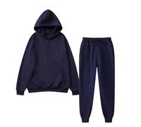 Qixiu ensemble sport femme,top sport femme,Women With Pants Plus Leisure Winter Fleece Plush Women Suits Socquettes Homme Coton (Navy, M)