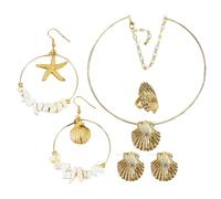 QIXNBL 1 Paire De Boucles d'oreilles Coquillage Et 1 Collier, Boucles d'oreilles Bord De Mer D'Été, Boucles d'oreilles Géométriques Étoiles, Boucles d'oreilles De Style Vacances pour Dames.