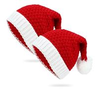 Qixuer 2 Pièces Bonnets de Noël Tricotés, Bonnet de Père Noël Rouge Bonnets de Noël Tricotés Chapeau Tricoté Chaud Chapeau d'hiver Chaud Chapeaux Crochet Élastique et Doux-Unisexe-Pour Parent-Enfant