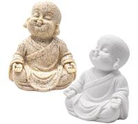 Qixuer 2 Pièces Statue de Maitreya,Sandstone Artisanat Jolie Figurine Feng Shui Petits Ornements de Moine Prier Petit Bouddha Mignon Statue Monk Statue pour Décoration D'aquarium