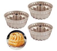 Qixuer Moule Kouglof Mini Ø 10.8 cm, Lot de 3 Moule à Gâteau Rond Moule à Kougelhopf Premium Moule à Kougelkklaxon pour Petits Gâteaux, Revêtement Antiadhésif, Acier au Carbone