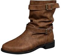 QIXUJAK Bottines pour femmes bottes de cow-boy et bottes de motard - Collection automne/hiver Bottes imperméables à talons épais de style western (Marron,41)