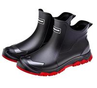 QIXUJAK Waterproof Deck Boots for Men - Anti-Slip PVC Short Rain Boots with Cushioned Insole - Durable Work Shoes for Fishing, Gardening, Boat, Farm Use (Black-r,46)