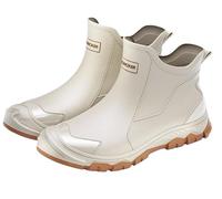 QIXUJAK Waterproof Deck Boots for Men - Anti-Slip PVC Short Rain Boots with Cushioned Insole - Durable Work Shoes for Fishing, Gardening, Boat, Farm Use (Beige,36)