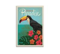 qiyan Poster vintage côtier Welcome To Paradise Toucan décoratif sur toile - Affiches murales et image d'art moderne pour chambre à coucher - 40 x 60 cm