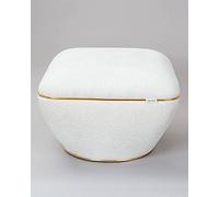 Qiyano Pouf - Grand pouf en tissu peluche douillet - Blanc - Moderne - Carré - Confortable - Pour salon, chambre à coucher - Décoration en cuir synthétique doré - Hauteur : environ 43 cm - Couleur :