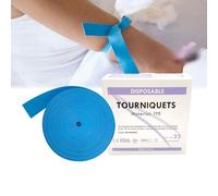 QIYAT Tourniquet jetable pour Enfant Adulte - sans Latex, TPE, 18"de Long, Rouleau de 25 pièces, Bleu