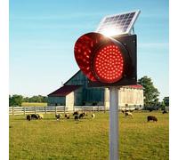 QIYFOZ Panneau de signalisation Solaire avec Feux tricolores (Rouge et Jaune), 95 LED, Double Batterie Longue autonomie, pour Routes extérieures, Rouge - 300 mm