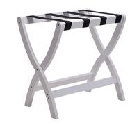 QIYFOZ Porte-Bagages en Bois avec Bandage en Nylon, étagère à Chaussures et Barre de Suspension, Pliable et Facile à déplacer, Style hôtel, 2 Styles, 4 Couleurs (Blanc, Noir, ma