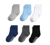 QIYIENDIAN 6 paires de chaussettes antidérapantes confortables et chaudes avec poignées pour bébé, tout-petit, enfants, garçons, filles（6-12 mois，2-A Six couleurs）