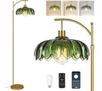 QIYIZM Lampadaire en verre pour salon, chambre à coucher, lampadaire sur pied à intensité variable en or avec télécommande, lampadaire haut en laiton moderne du milieu du siècle, lampadaire rétro