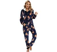 QIYUANT Combinaison à capuche pour femme - Combinaison de Noël en flanelle douce et chaude - Combinaison tout-en-un - Combinaison à fermeture éclair - Vêtements de nuit d'hiver - Grenouillères Blu