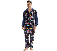 QIYUANT Combinaison de Noël à capuche pour homme - Chaude, moelleuse et douce - En flanelle - Pyjama tout-en-un avec fermeture éclair - Vêtement de nuit d'hiver, Ciel étoilé., L