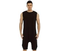 QIYUANT Combinaison Pyjama Court Homme Grenouillères Fermeture à Glissière Inférieure sans Manches Short Été Confortable Adulte Une Piece Homewear Survêtement Onesie (Noir, XL)
