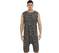 QIYUANT Combinaison Pyjama Court Homme Grenouillères Fermeture à Glissière Inférieure sans Manches Short Été Confortable Adulte Une Piece Homewear Survêtement Onesie (Gris, L)