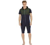 QIYUANT Combinaison Pyjama Court Hommes Grenouillères a Capuche Manches Courtes Short Été Confortable Zippé Adulte Une Piece Homewear Survêtement Onesie (Vert, Bleu, XXL)