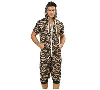 QIYUANT Combinaison Pyjama Court Hommes Grenouillères a Capuche Manches Courtes Short Été Confortable Zippé Adulte Une Piece Homewear Survêtement Onesie (Camouflage, L)
