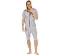 QIYUANT Combinaison Pyjama Court Hommes Grenouillères a Capuche Manches Courtes Short Été Confortable Zippé Adulte Une Piece Homewear Onesie Survêtement (Gris, Jaune, S)