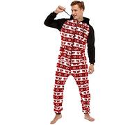 QIYUANT Noël Pyjama Combinaison Homme en Flanelle Doux Grenouillères a Capuche Manche Longue Hiver Confortable Chaud Homewear Onesie Zippé Adulte Une Piece Rouge XXL