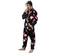QIYUANT Noël Pyjama Combinaison Homme Flanelle Doux Grenouillères a Capuche Manche Longue Hiver Confortable Chaud Homewear Onesie Zippé Adulte Une Piece Père Noël Bleu M