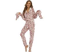 QIYUANT Pyjama Combinaison Femme avec Pieds, Chaud Flanelle Doux Grenouillères a Capuche Onesie Printemps Automne Hiver Halloween Noël Vêtements de Nuit Adulte Une Piece (Imprimé Léopard Rose, L)