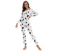 QIYUANT Pyjama Combinaison Femme Bouton Doux Grenouillères Onesie Printemps Automne Hiver Noël Vêtements d'Intérieur de Nuit Adulte Une Piece (Vaches, L)