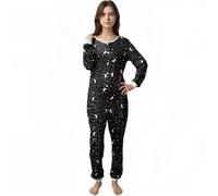 QIYUANT Pyjama Combinaison Femme Bouton Doux Grenouillères Onesie Printemps Automne Hiver Noël Vêtements d'Intérieur de Nuit Adulte Une Piece (Lune Noire, M)