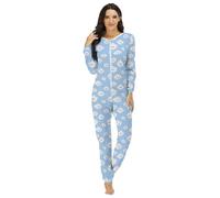 QIYUANT Pyjama Combinaison Femme Bouton Doux Grenouillères Onesie Printemps Automne Hiver Noël Vêtements d'Intérieur de Nuit Adulte Une Piece (Nuage/Fermeture à Glissière, XL)