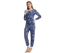 QIYUANT Pyjama Combinaison Femme Bouton Doux Grenouillères Onesie Printemps Automne Hiver Noël Vêtements d'Intérieur de Nuit Adulte Une Piece (Géométrie, S)