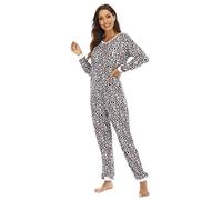 QIYUANT Pyjama Combinaison Femme Bouton Doux Grenouillères Onesie Printemps Automne Hiver Noël Vêtements d'Intérieur de Nuit Adulte Une Piece (Lmprimé Léopard, M)
