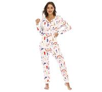 QIYUANT Pyjama Combinaison Femme Bouton Doux Grenouillères Onesie Printemps Automne Hiver Noël Vêtements d'Intérieur de Nuit Adulte Une Piece (Arc-en-Ciel, XL)
