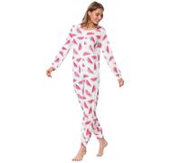 QIYUANT Pyjama Combinaison Femme Bouton Doux Grenouillères Onesie Printemps Automne Hiver Noël Vêtements d'Intérieur de Nuit Adulte Une Piece (Pastèque, S)