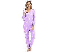 QIYUANT Pyjama Combinaison Femme Imprimé Pentagramme Doux Grenouillères Onesie Printemps Automne Hiver Noël Vêtements d'Intérieur de Nuit Adulte Une Piece (Violet, XL)
