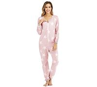 QIYUANT Pyjama Combinaison Femme Imprimé Pentagramme Doux Grenouillères Onesie Printemps Automne Hiver Noël Vêtements d'Intérieur de Nuit Adulte Une Piece (Rose, M)