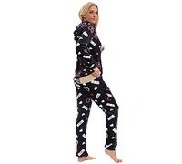 QIYUANT Pyjama Combinaison Femme Ouverture Fesse Chaud Franela Polaire Doux Grenouillères a Capuche Onesie Automne Hiver Halloween Noël Vêtements de Nuit Adulte Une Piece (Coeur Noir,XL)