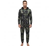 QIYUANT Pyjama Combinaison Homme Chaud Doublure en Polaire Française épaissi Doux Grenouillères a Capuche Onesie Automne Hiver Jogging Vêtements de Nuit Adulte Une Piece (Camouflage Vert, XL)