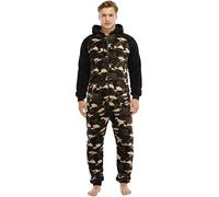 QIYUANT Pyjama Combinaison Homme en Velours Corail Doux Grenouillères a Capuche Manche Longue Hiver Confortable Chaud Homewear Onesie Zippé Adulte Une Piece Camouflage L