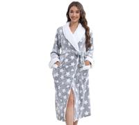 QIYUANT Robe de Chambre Femme Peignoir Hiver Flanelle Doux et Douillets Manche Longue Sortie de Bain Vêtements de Nuit (Femmes Étoile Grise, M)