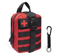 QIYUANT Trousse de Secours Militaire Vide, Pochette EMT IFAK Médecine Tactique, Rip-Away Sac étanche Molle de Premiers Secours EDC Survie de Poche pour Randonnée Camping (Rouge avec 1 Mousquetons)