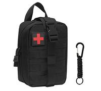 QIYUANT Trousse de Secours Militaire Vide, Pochette EMT IFAK Médecine Tactique, Rip-Away Sac étanche Molle de Premiers Secours EDC Survie de Poche pour Randonnée Camping (Noir avec 1 Mousquetons)