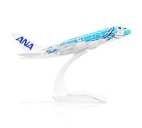 QIYUMOKE 1/400 ANA A380 Tortue Bleue Modèle d'avion en Métal moulé - Sky Jumbo Plan du Modèle avec Support (6 Pouces) pour Les Décorations de Cadeau ou d'Affichage des Amateurs d'Aviation- JA383A