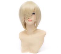 QIYUN.Z Alois Trancy Majordome Noir Carre Court Blond Costume Droit D'Anime Cosplay Unisexe Chaleur De Cheveux De Fibre Synthetique Perruque Resistant Pour Les Femmes