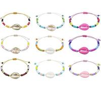 Qiyuting Ensemble de 9 bracelets en perles de cristal pour femme, style bohémien, bracelet en corde, design coquillage, chaîne de pied, tissage de perles colorées, 13-30 cm, réglable, type 2, taille