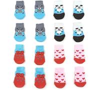Qiyuting Lot de 4 paires de chaussettes antidérapantes pour chien et chat avec renfort en caoutchouc, protection des pattes d'animaux domestiques pour sols en bois dur