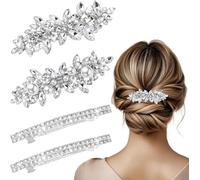 Qiyuting Lot de 4 pinces à cheveux en strass - Pour femme - En cristal - Accessoires de cheveux - Décoration de mariage - Perle