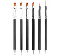 Qiyuting Lot de 6 brosses à ongles à double tête, ensemble d'outils de dessin, convient pour la conception des ongles, le polissage des ongles, la sculpture des ongles français (noir)