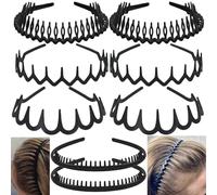 Qiyuting Lot de 8 bandeaux tendance en plastique antidérapant et sans effort avec peigne à dents pour femmes, hommes, adolescentes, filles, noir mat