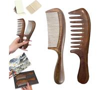 Qiyuting Peigne à cheveux en bois de noyer, dents larges et dents fines, antistatique, naturel, unisexe adulte, 1 ensemble