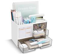 QIYVLOS Organiseur de bureau minimaliste avec 5 compartiments, porte-stylos multifonction, blanc